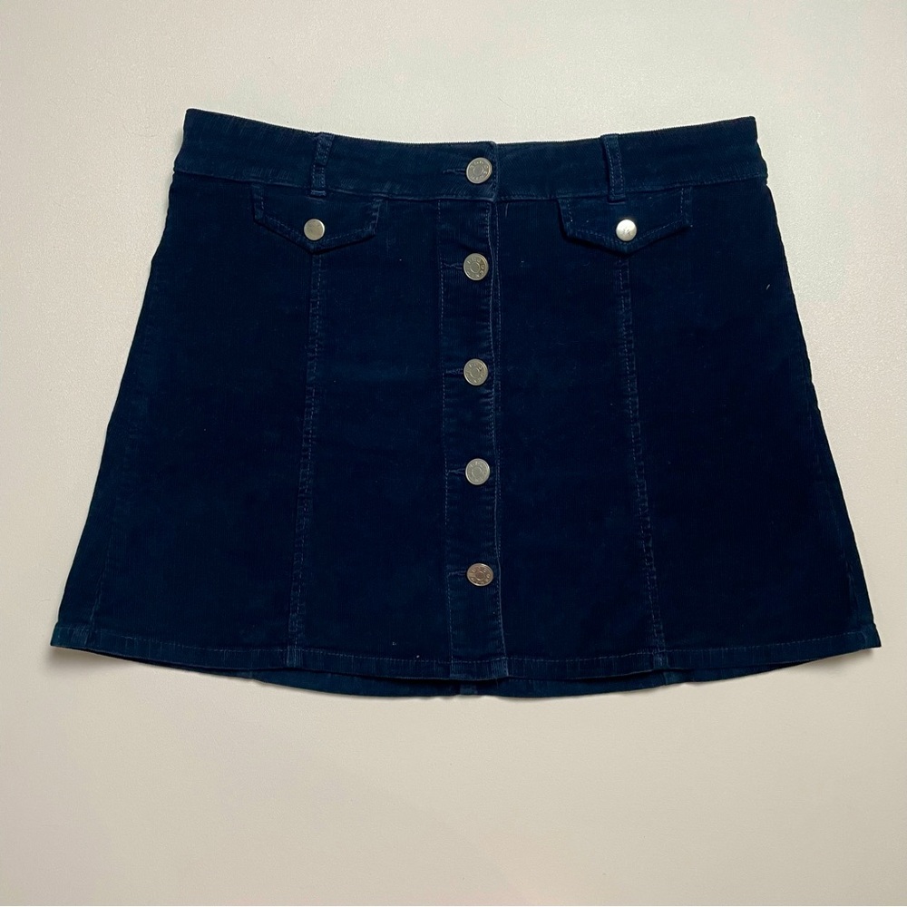 BDG Navy Blue Corduroy Full Button Down Mini Skirt Women’s size 8
